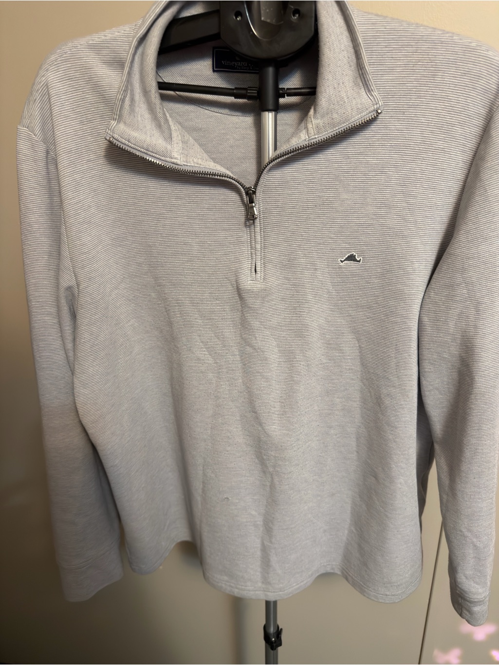 Vineyard Vines Saltwater Quarter Zip Pullover Gray Micro Stripe Mens Large Rare